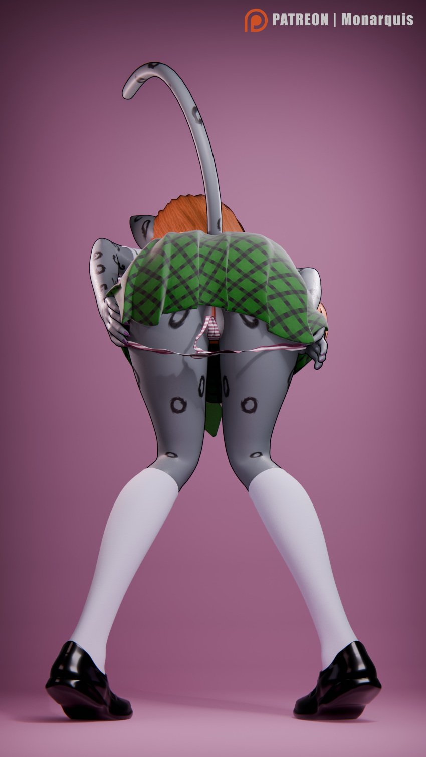 3d 4k 9:16 absurd_res anthro ass bottomwear clothing digital_media_(artwork) felid female footwear genitals hi_res mammal momo_(monarquis) monarquis pantherine panties pussy school_uniform simple_background skirt snow_leopard socks solo underwear uniform