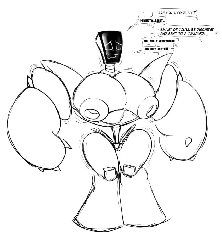 black_and_white bound chastity_(disambiguation) compression dragmon encasement english_text hi_res machine male monochrome non-human non-human_only permanent_encasement permanent_orgasm_denial permanent_transformation reprogramming robot robot_only robotization takeover toony