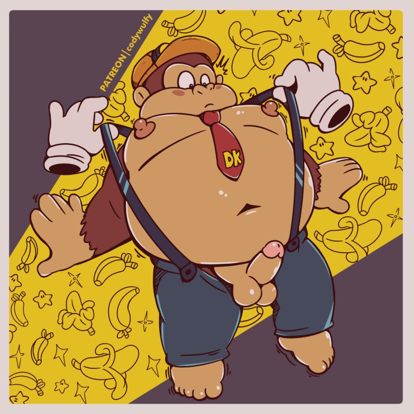 1boy anthro ape balls belly big_belly chubby chubby_anthro chubby_male codywulfy_(artist) dk donkey_kong donkey_kong_(character) donkey_kong_(dkbananza) donkey_kong_(series) donkey_kong_bananza donkey_kong_in_overalls feet genitals gorilla haplorhine hi_res male mammal nintendo nipples overalls overweight overweight_anthro overweight_male penis primate slightly_chubby solo testicles video_games
