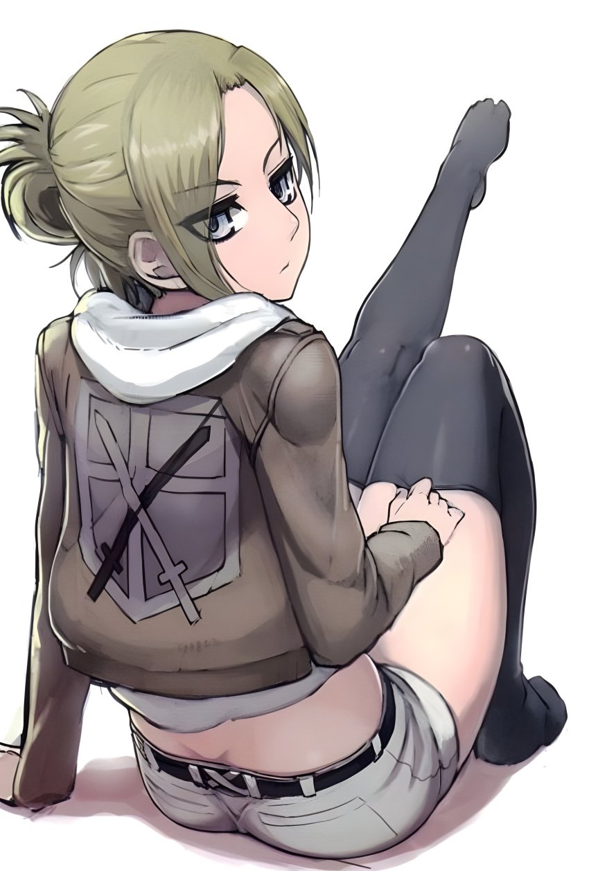 annie_leonhardt ass attack_on_titan blonde_hair blue_eyes butt higher_resolution_duplicate leggings looking_back shingeki_no_kyojin small_ass teenager thick_thighs thighhighs thighs tied_hair tights