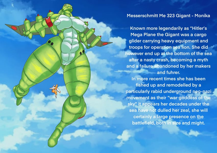 absurd_res aerolover aircraft aircraft_humanoid anthro big_breasts breasts duo female flying hi_res living_aircraft living_machine living_vehicle machine macro messerschmitt monika nazi swastika vehicle villainess