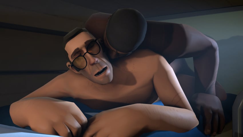 3d anal bite_mark biting daesdemona dark-skinned_male demoman from_behind gay gay_sex implied_sex nude sfm sniper_(team_fortress_2) source_filmmaker team_fortress_2 yaoi