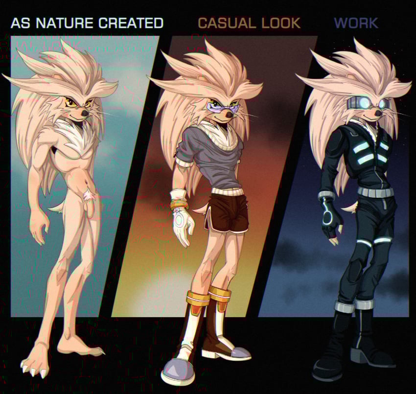 1boy boots bottomwear clothing digital_media_(artwork) english_text eulipotyphlan feral flaccid footwear genitals gloves handwear hedgehog hi_res humanoid male male_only mammal penis sega shoes shorts silver_the_hedgehog solo sonic_(series) sonic_the_hedgehog_(series) text