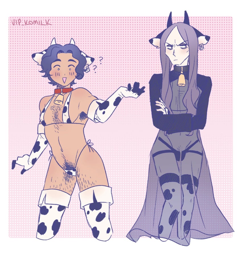 1boy 1cuntboy body_hair bush cahara cow_ears cow_print cowbell cowkini cowprint_bikini cuntboy enki_ankarian fear_and_hunger gloves intersex lingerie male mti_crossgender thighhighs trans_man transmasc vip_komilk