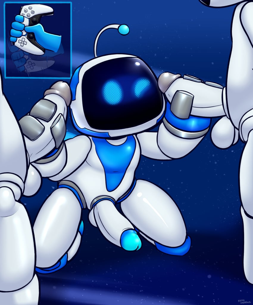 2025 3_fingers absurd_res antennae_(anatomy) astro_(astro_bot) astro_bot_(series) balls big_penis blue_antennae blue_body blue_eyes controller cutaway disembodied_hand double_handjob erection felino fingers game_controller genitals glans grey_glans group group_sex handjob hi_res humanoid humanoid_genitalia humanoid_on_humanoid humanoid_penis intraspecies kneeling machine male male/male not_furry penile penis playstation playstation_controller robot screen screen_face sex sony_corporation sony_interactive_entertainment standing threesome trio white_antennae white_balls white_body white_penis