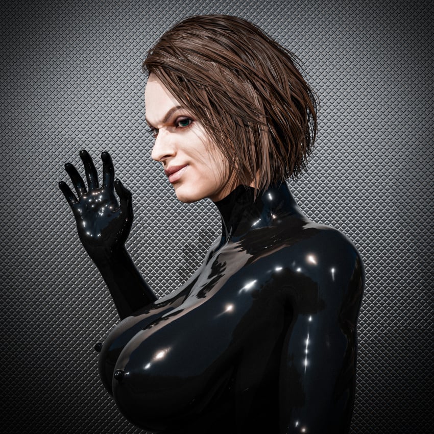 1girls 3d bondage capcom female female_only gimp_suit hi_res jill_valentine latex mehlabs resident_evil voluptuous voluptuous_female