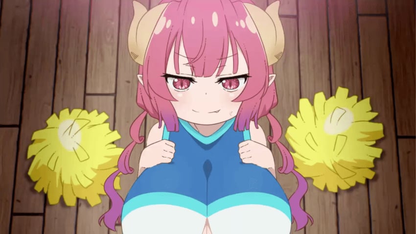 1girls 2d 2d_animation alternate_version_available animated animated_gif big_breasts boob_window boobjob breasts cheerleader cheerleader_uniform cleavage eye_contact female gif horns huge_breasts ilulu ilulu_(dragon_maid) ilulu_(maidragon) implied_paizuri joutarou joutarou_taku kobayashi-san_chi_no_maidragon large_breasts looking_at_viewer miss_kobayashi's_dragon_maid monster_girl offscreen_character offscreen_male outercourse paizuri paizuri_under_clothes red_eyes red_hair short_stack shortstack small_but_busty voluptuous voluptuous_female wooden_floor