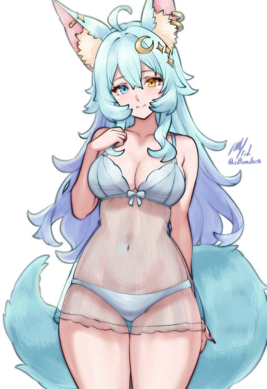 1girls adult adult_female ahoge animal_ear_fluff animal_ears animal_tail antenna_hair bare_arms bare_chest bare_hands bare_hips bare_legs bare_shoulders bare_skin bare_thighs belly belly_button blue_eyebrows blue_eyes blue_eyes_female blue_hair blue_hair_female bra breasts busty busty_female busty_girl cleavage closed_mouth_smile collarbone curvaceous curvaceous_body curvaceous_female curvaceous_figure curvaceous_hips curvaceous_thighs curvy curvy_body curvy_female curvy_figure curvy_hips curvy_thighs dot_nose ear_piercing elbows exposed_arms exposed_belly exposed_chest exposed_hips exposed_legs exposed_midriff exposed_navel exposed_shoulders exposed_skin exposed_thighs female female_focus female_only fingers groin hair_between_eyes hair_ornament hair_ornaments half_naked half_nude hand_on_chest hand_on_leg hand_on_own_chest hand_on_own_leg hand_on_own_thigh hand_on_thigh head_tilt heterochromia high_resolution highres hourglass_figure lean_figure legs light-skined_female light-skinned light-skinned_female light_skin light_skin_female light_skinned light_skinned_female long_hair looking_at_viewer mature_female medium_breasts midriff naked naked_female naked_woman narrow_waist navel nude nude_female nudity original original_art original_artwork original_character panties pierced_ear pierced_ears ribbon_bra rotomdocs semi_nude shoulders simple_background slender_body slender_waist slim_girl slim_waist smile smiley_face smiling smiling_at_viewer smirk smooth_skin solo standing thick_thighs thighs thin_waist tilted_head underwear underwear_only upper_body v-line wavy_hair white_background white_bra white_panties white_underwear wide_hips yellow_eyes yellow_eyes_female