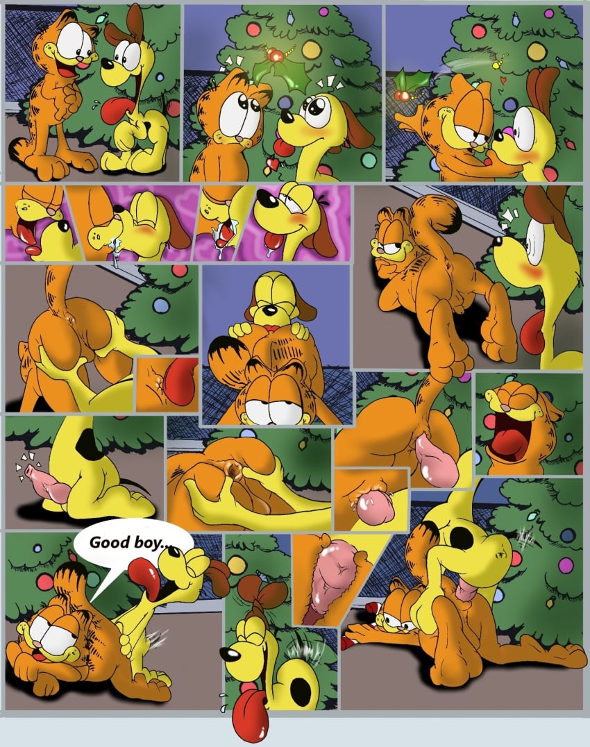 anal anal_penetration anal_sex canine christmas christmas_tree comic duo english_text feline fuf garfield_(series) garfield_the_cat holidays interracial interspecies kissing knot male male_only mistletoe odie oral orange_fur penis presenting presenting_hindquarters rimming sex spread_anus text yaoi yellow_fur