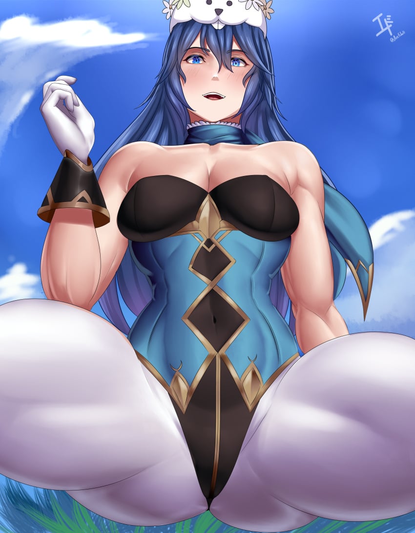 1girls alternate_costume arcedo blue_eyes blue_hair breasts bunny_ears bunny_girl bunnysuit female female_only fire_emblem fire_emblem_awakening fire_emblem_heroes fit_female looking_at_viewer looking_down lucina_(fire_emblem) lucina_(spring)_(fire_emblem) medium_breasts muscular_female nintendo official_alternate_costume solo spread_legs squatting thick_thighs thighs