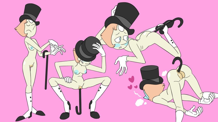 accurate_art_style amazon_position anal anal_insertion cane cartoon_network exhausted gem_(species) gloves improvised_sex_toy jones_boi masturbation mostly_nude pearl_(steven_universe) shoes shoes_only spats steven_universe tagme top_hat top_hat_only vaginal_insertion