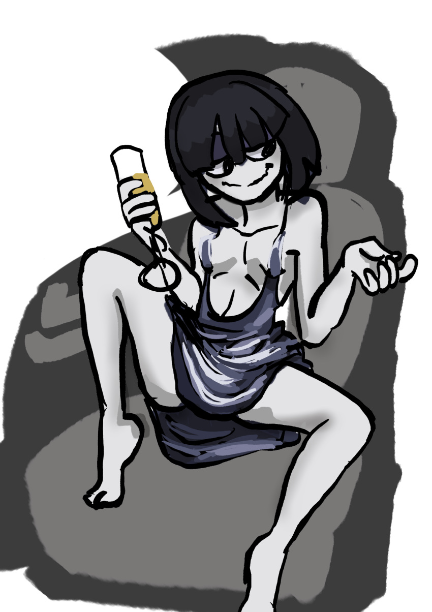 1girls adult_swim barefoot creepy_susie dress goth goth_girl skimpy skimpy_clothes skimpy_dress sofa the_oblongs wine_glass