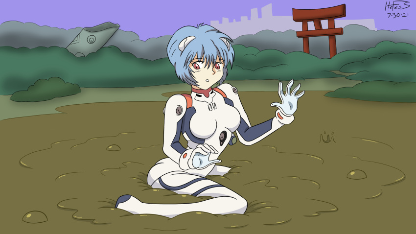 ass breasts female female_only hefess mud neon_genesis_evangelion quicksand rei_ayanami solo tagme