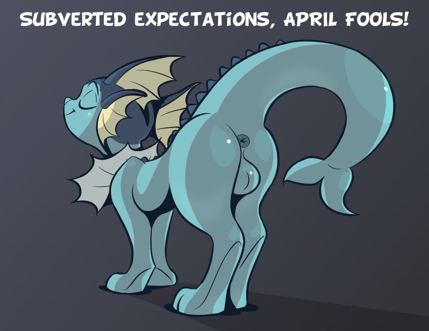 2024 absurd_res anus april_fools april_fools'_day backsack balls blue_body cc-by-nc-nd creative_commons eeveelution english_text eyebrows feral feral_male fin generation_1_pokemon genitals hi_res holidays male male_only male_vaporeon marchharedraws marine nintendo paws pokemon pokemon_(species) quadruped smile solo tail tail_fin text vaporeon