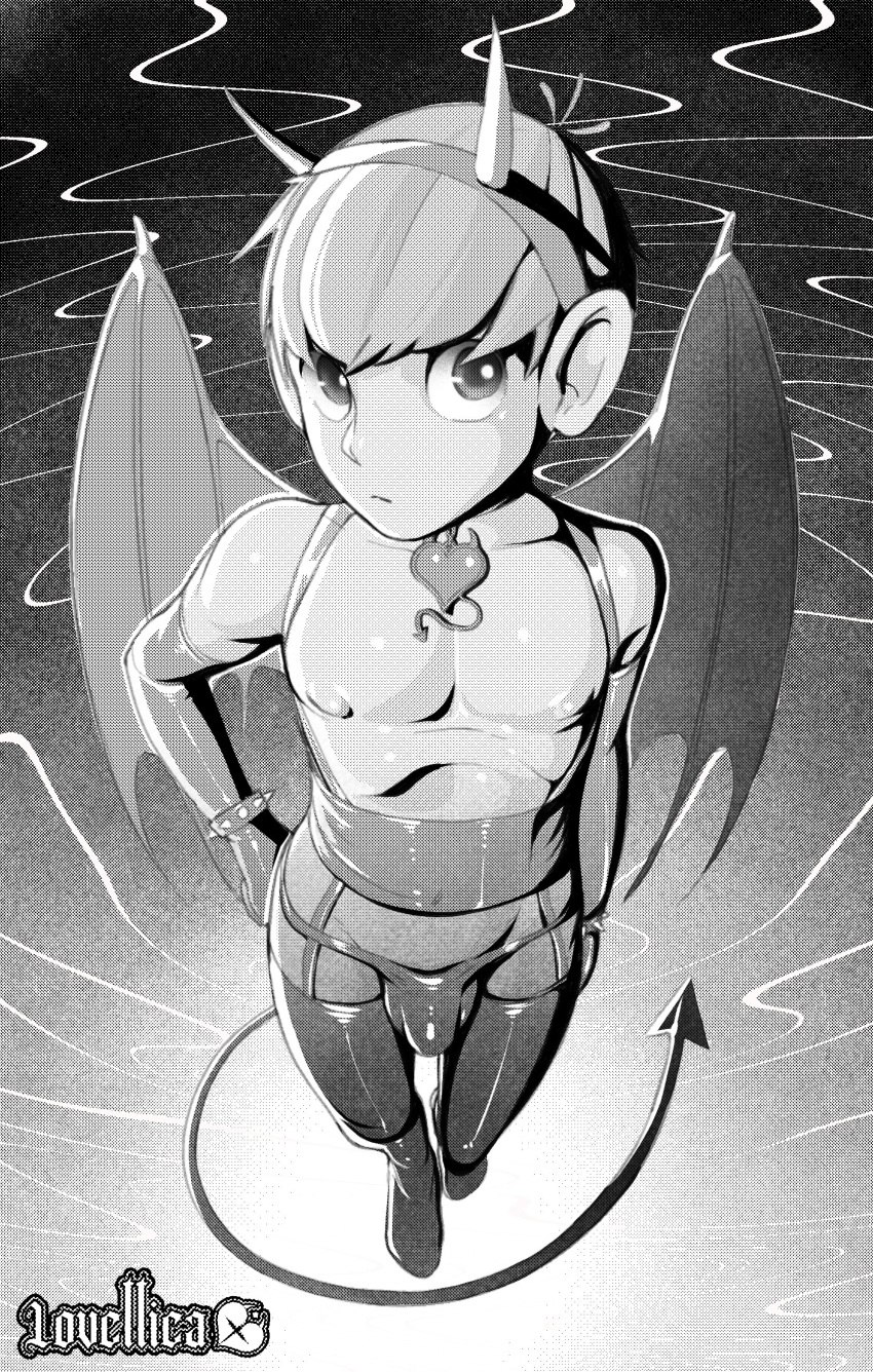 1boy bulge character_name character_request chilchuck_tims demon_boy demon_horns demon_wings devil_horns dungeon_meshi fake_horns femboy feminine_male horns lovettica male male_only necklace solo spiked_bracelet spikes thighhighs walking wings