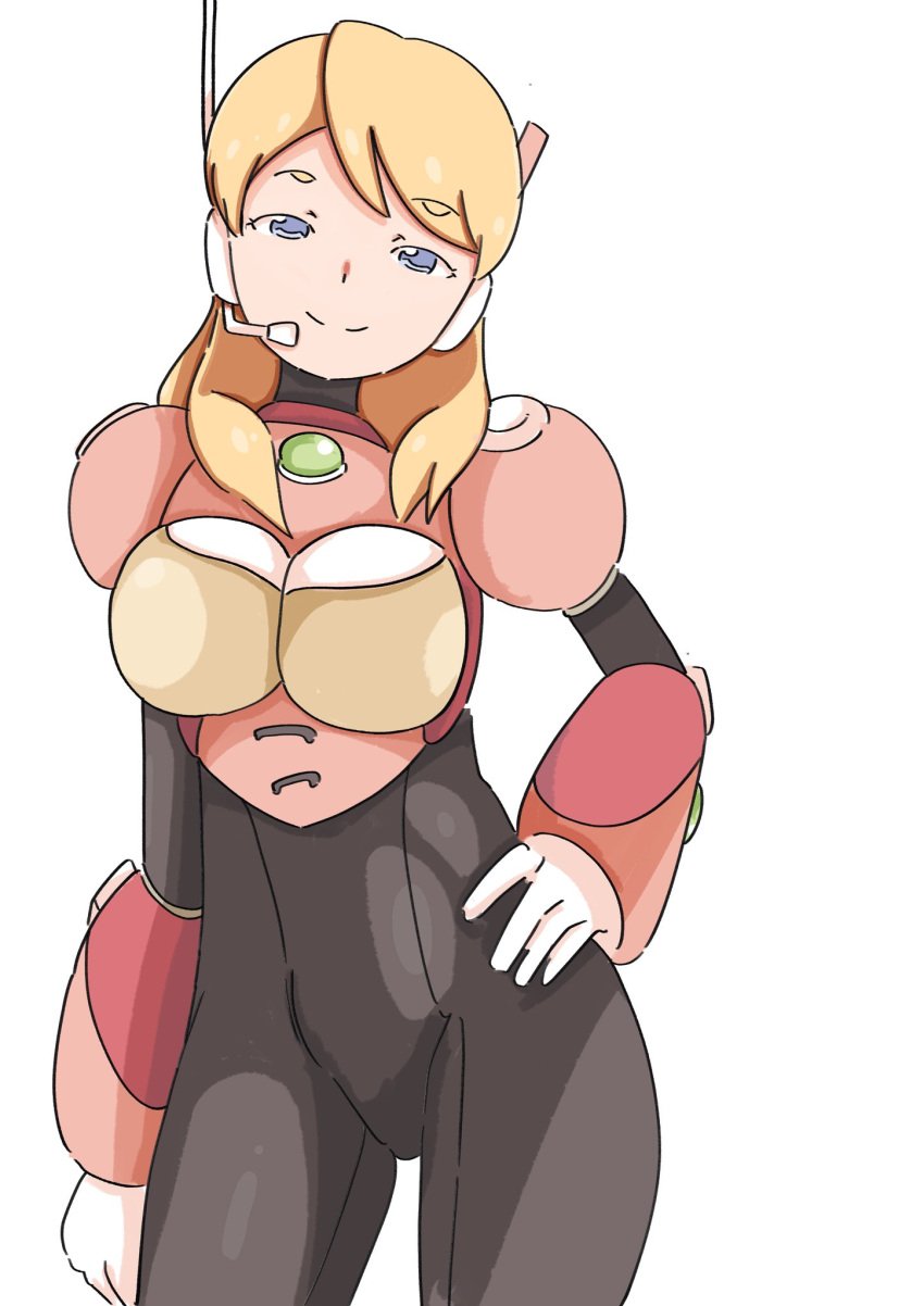 1girls alia armor blonde_hair blue_eyes bodysuit breasts capcom confident gloves half-closed_eyes hand_on_hip highres large_breasts legs looking_at_viewer medium_hair mega_man mega_man_x pose posing seductive seductive_look seductive_smile sensual smile solo thighs vatsha