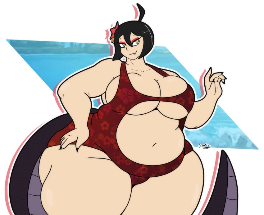 1girls bbw big_ass big_belly big_breasts claws nail_polish obese saavlewd sharp_fingernails short_hair snake_girl swimsuit tail thick_thighs virtual_youtuber vtuber