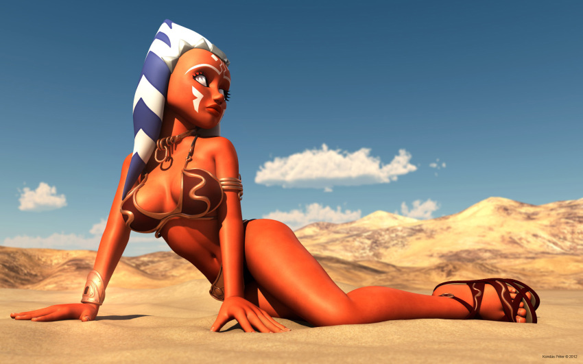 1girls 3d ahsoka_tano bikini breasts choker clone_wars cosplay female female_only kondaspeter large_breasts metal_bikini sandals slave_ahsoka slave_bikini solo star_wars tagme the_clone_wars:_season_four togruta