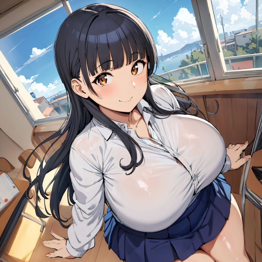 1girls ai_generated alternate_breast_size big_breasts boku_no_kokoro_no_yabai_yatsu bostin breasts busty curvaceous curvy curvy_body curvy_female curvy_figure female huge_breasts large_breasts nipples school_uniform skirt solo sweat sweating sweaty sweaty_body sweaty_breasts thick_thighs thighs venus_body voluptuous yamada_anna