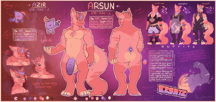 absurd_res anthro apron arsun_(lewderdaydreams) asinus ass azir_(lewderdaydreams) balls bandage belt big_balls big_butt big_penis big_tail black_sclera bodily_fluids bottomwear claws cleavage_cutout clothing collar cross cutout donkey dragon duo eastern_dragon equid equine flaccid fluffy food footwear foreskin front_view fruit fur fuzzy genitals goo_transformation graffiti hair hair_over_eye hair_over_eyes hi_res hood huge_cock hybrid jewelry legwear leotard lewderdaydreams looking_at_viewer lore male mammal markings mask model_sheet moon muscular mythological_creature mythological_scalie mythology necklace nude one_eye_obstructed orange_body orange_fur palette pawpads penis pink_body pink_fur plant prick_ears purple_body purple_eyes purple_fur purple_hair purple_pawpads raised_arm rear_view red_body red_fur red_hair scalie short_hair shorts simple_background smile snout socks sparkles star stitch_(sewing) striped_markings stripes sweat sweatdrop symbiote tail teeth text thigh_highs torn_clothing transformation