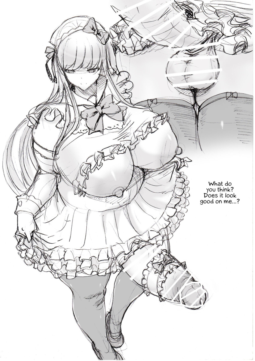 1futa balls bbw big_areolae big_ass big_breasts big_penis bottomless breasts casual_exposure chubby clothed clothing dialogue dickgirl dress effectively_nude english_text exhibitionism frilled_dress futa_only futanari greyscale huge_cock human long_hair maid maid_outfit maid_uniform monochrome mostly_clothed overweight overweight_female overweight_futanari penis pikopiko_saber plump schoolgirl sketch solo standing tall_girl text voluptuous