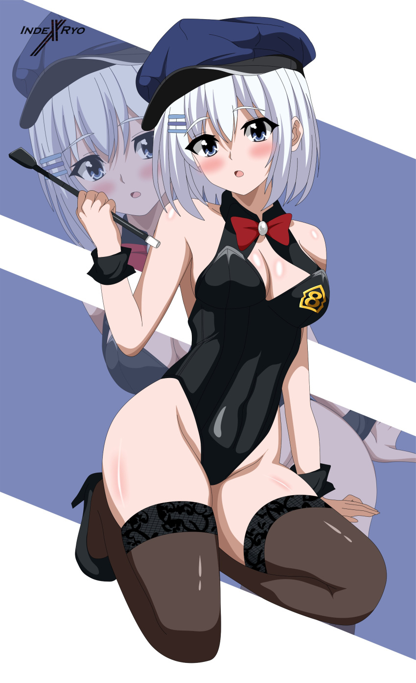 1girls ass bdsm_outfit blue_eyes blush breasts date_a_live female female_only indexryo light-skinned_female short_hair thighs tobiichi_origami white_hair