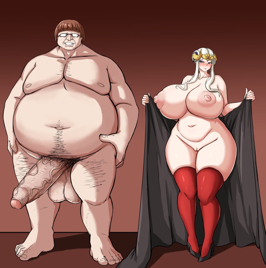 1boy 1girls bare_shoulders bare_thighs blush bowl_cut breasts busty collarbone curvy edelgard_von_hresvelg embarrassed fat fat_belly fat_man female fire_emblem fire_emblem:_three_houses forced forced_presentation foreskin gigantic_breasts glasses high_heels horns huge_cock hyper_penis imminent_rape imminent_sex larger_male male male_giant man_boobs mekabaryt naked_thighhighs nintendo nipples obese obese_male overweight overweight_male penis penis_awe post-timeskip presenting purple_eyes pussy questionable_consent rape sagging_balls short_hair shoulders size_difference smaller_female testicles thick_thighs thighs ugly_bastard ugly_man ugly_on_cutie uncut undressing venus_body voluptuous white_hair