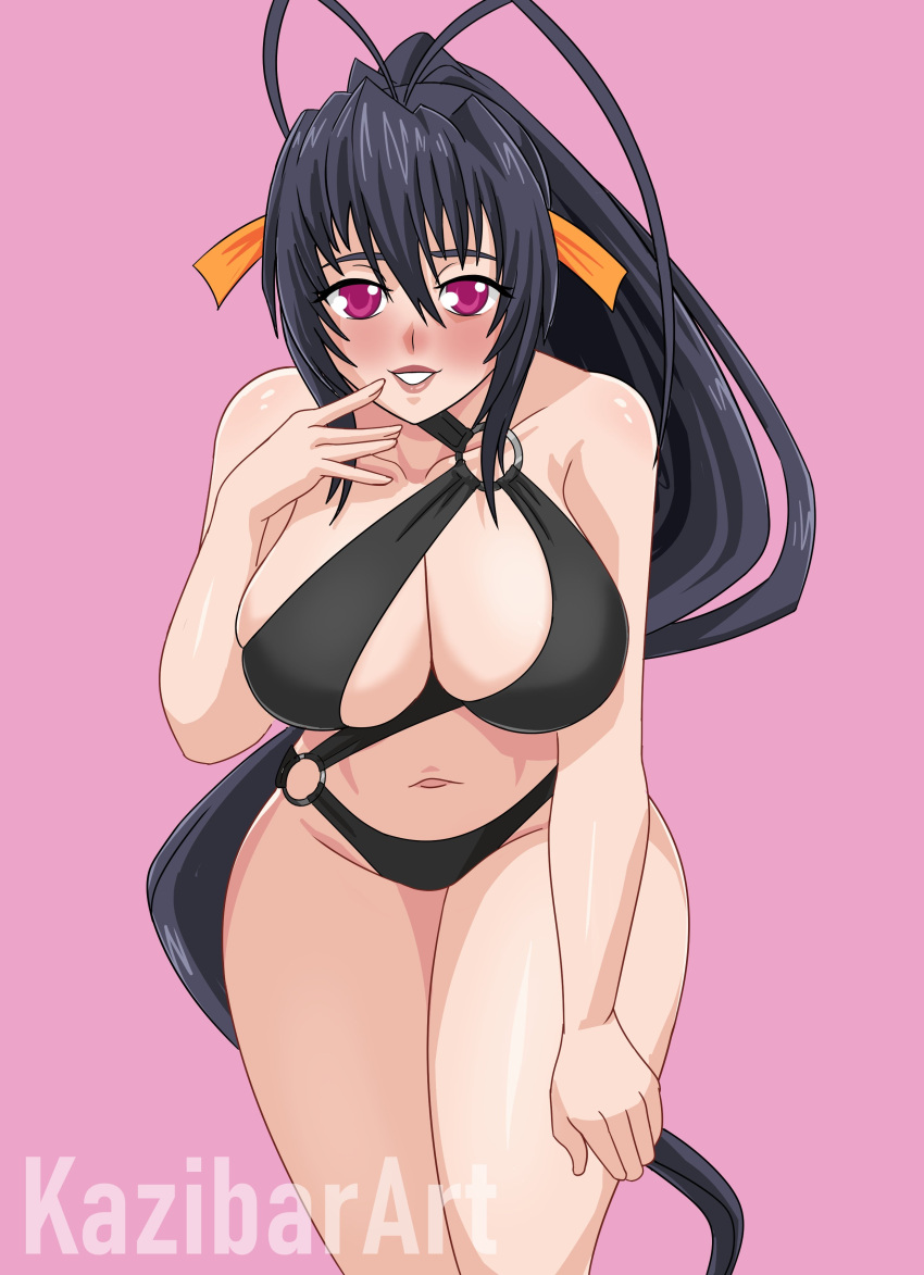 1girls akeno_himejima bare_legs big_breasts bikini black_hair cheating cleavage high_school_dxd kazibar magenta_eyes pin_up