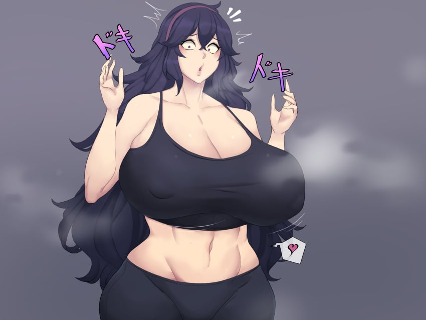 1girls absurd_res absurdres ahoge breasts cleavage hex_maniac highres hips huge_breasts large_thighs long_hair messy_hair metal_owl nintendo nude_female pale_skin pokemon pokemon_xy purple_eyes purple_hair simple_background sports_bra sportswear thighs wide_hips yoga