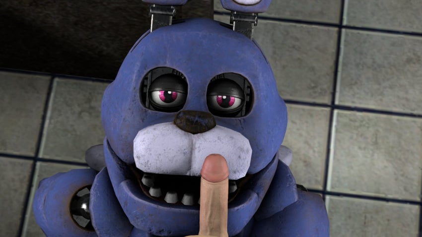 2boys bonnie_(fnaf) erection faceless_male five_nights_at_freddy's fnaf gay human keatonrogers0201 living_machine looking_at_another machine male male/male male_only non-human open_mouth penis penis_on_face rabbit red_eyes robot scottgames