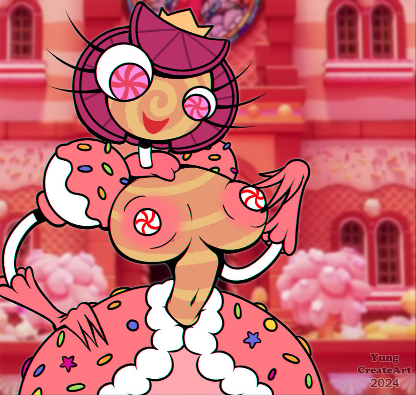 1girls alternate_version_available big_breasts candy candy_girl exposed_breasts female female_focus humanoid nipples non-mammal_breasts pink_hair princess_loolilalu the_amazing_digital_circus yungcreateart