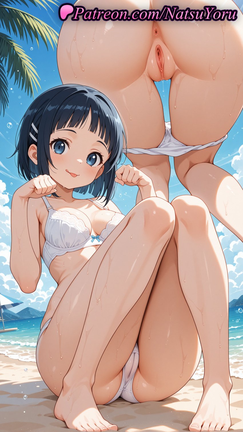 1girls 2025 ai ai_assisted ai_generated anime anime_style anus asian ass asshole bangs barefoot beach black_hair blue_eyes blue_hair blue_sky blunt_bangs blush bow bow_bra bow_panties bra breasts bust busty cameltoe cleavage clothes_pull cloud collarbone day feet female female_focus female_only foot_fetish hair_ornament hairclip hentai hi_res high_quality high_resolution highres juicy_butt knees_together_feet_apart knees_up labia labia_majora legs looking_at_viewer medium_breasts mountainous_horizon multiple_views natsuyoru ocean oshiri outdoors paipan palm_tree panties pantsu panty_pull patreon paw_pose pussy pussy_juice sachi_(sao) sand short_hair sitting sky smile solo solo_female stable_diffusion sweat sword_art_online thighs toenails toes tongue tongue_out tree umbrella uncensored underwear underwear_only vagina voluptuous voluptuous_female water wet white_bra white_panties