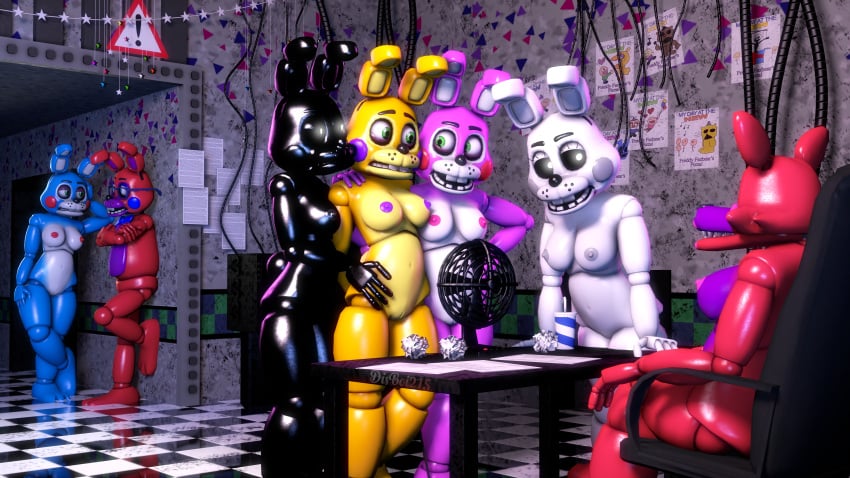 3d 4k animatronic black_body black_cheeks black_nipples blue_body blue_cheeks bunny bunny_ears bunny_girl bunny_tail cotton_tail desk desk_chair disboi215 five_nights_at_freddy's five_nights_at_freddy's:_sister_location five_nights_at_freddy's_2 five_nights_at_freddy's_world fnaf fnaf_oc fnaf_world glasses grey_cheeks grey_nipples hands_on_partner highres oc pink_body pink_cheeks pink_nipples purple_body purple_cheeks purple_nipples rabbit rabbit_ears rabbit_girl rabbit_tail red_body red_cheeks red_nipples robot rosy_cheeks sfm shadow_bonnie shadow_bonnie_(fnaf) shiny_body source_filmmaker spring_bonnie spring_bonnie_(fnaf) toy_bonnet_(fnaf) toy_bonnie_(fnaf) toy_spring_bonnie_(fnaf) white_body white_rabbit_(fnaf) yellow_body yuri yuri