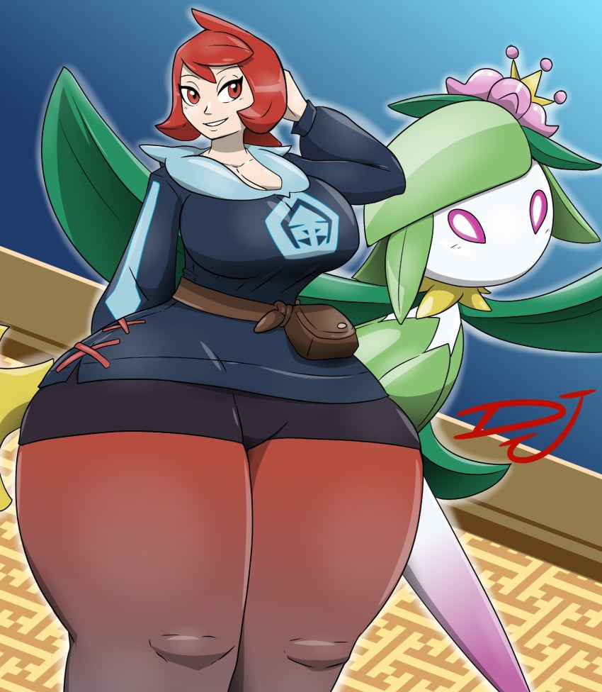 1girls arezu_(pokemon) hisuian_form hisuian_lilligant pokemon pokemon_legends:_arceus red_hair tagme thick_thighs voluptuous