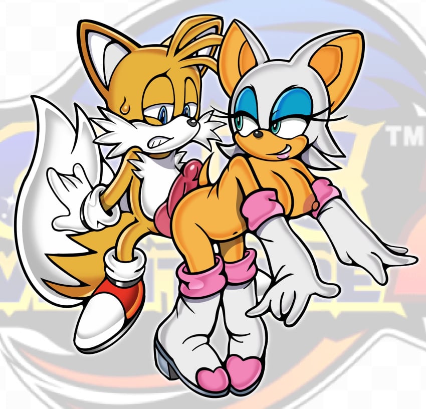 1boy 1boy1girl 1girls accurate_art_style age_difference anthro bat bodily_fluids boobtardd canid canine duo female fox hi_res imminent_sex knot male male/female mammal older_female older_woman_and_younger_boy rouge_the_bat sega sonic_(series) sonic_the_hedgehog_(series) sweat sweatdrop tagme tails tails_the_fox younger_male