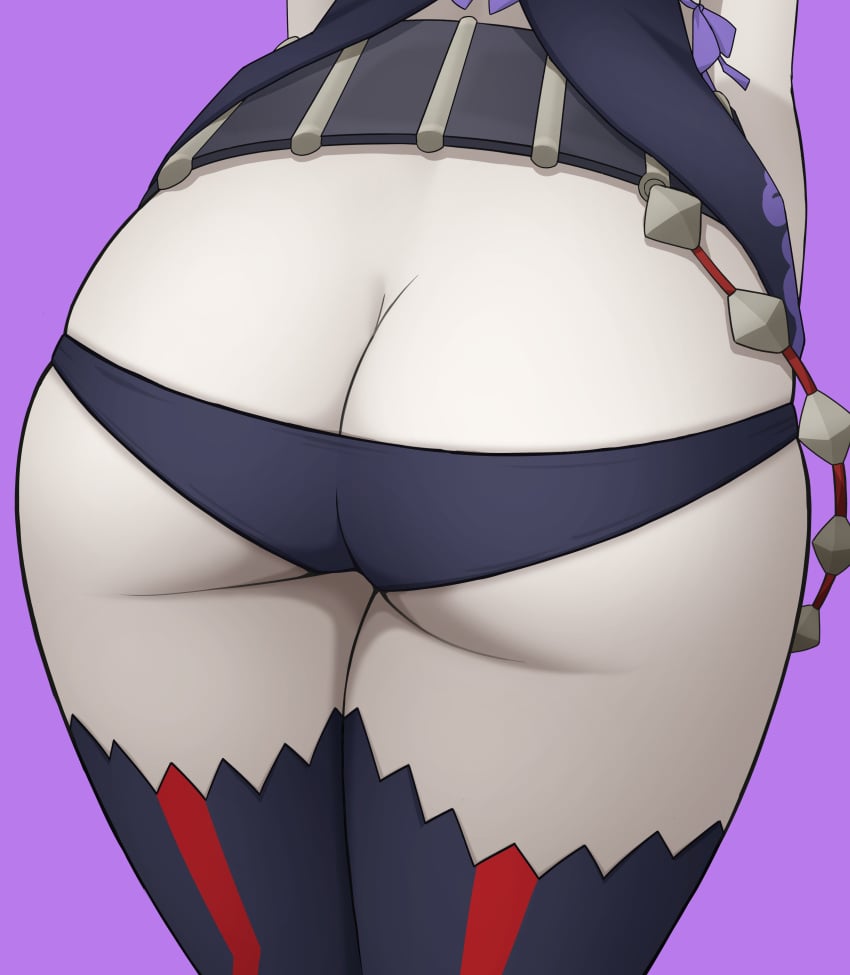 absurdres ass ass_focus belt black_shorts butt_crack close-up commission facing_away female from_behind highres lower_body micro_shorts pale_skin purple_background revealing_clothes ryusei shorts simple_background skindentation solo symonne_(tales) tales_of_(series) tales_of_zestiria thighhighs