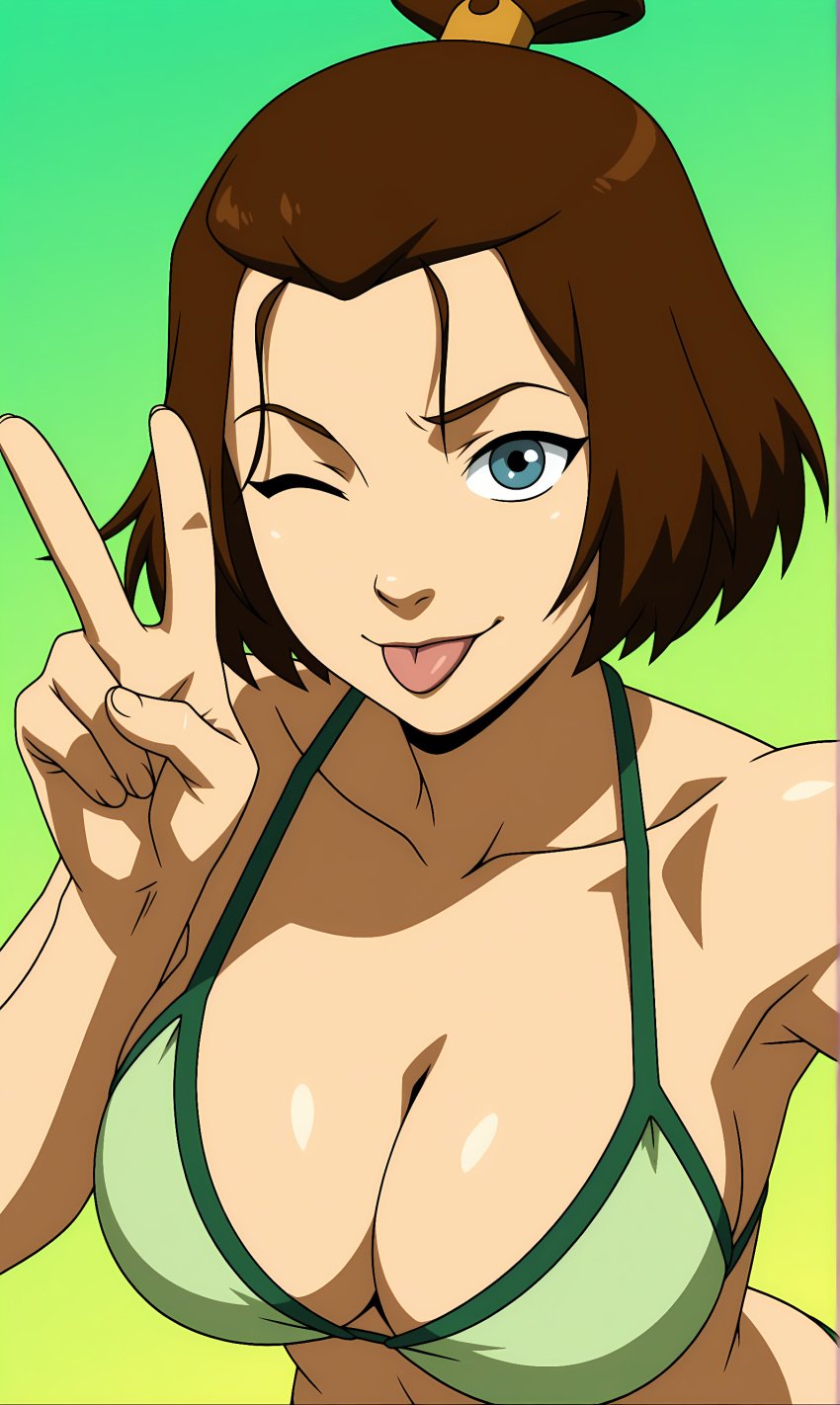 1girls ai_generated avatar_the_last_airbender big_breasts bonnieaiart breasts solo solo_female suki swimsuit tagme