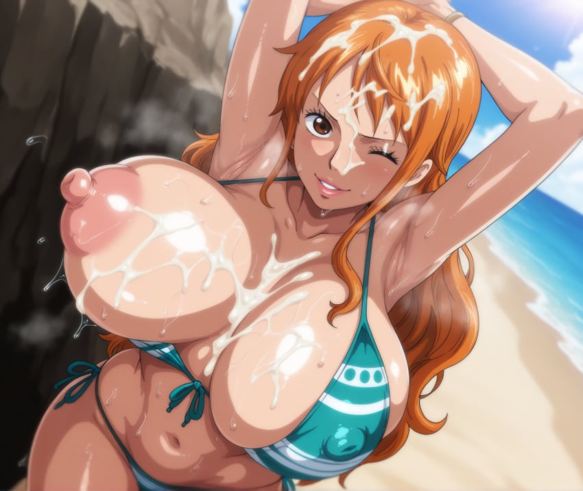 ai_generated areola areolae big_breasts bikini breasts clothing female female_only nami nami_(one_piece) neto_ai nipples one_piece