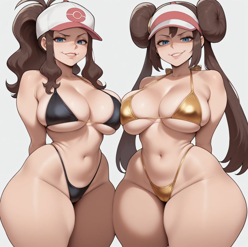 2girls bikini hilda_(pokemon) pokemon rosa_(pokemon) wide_hips