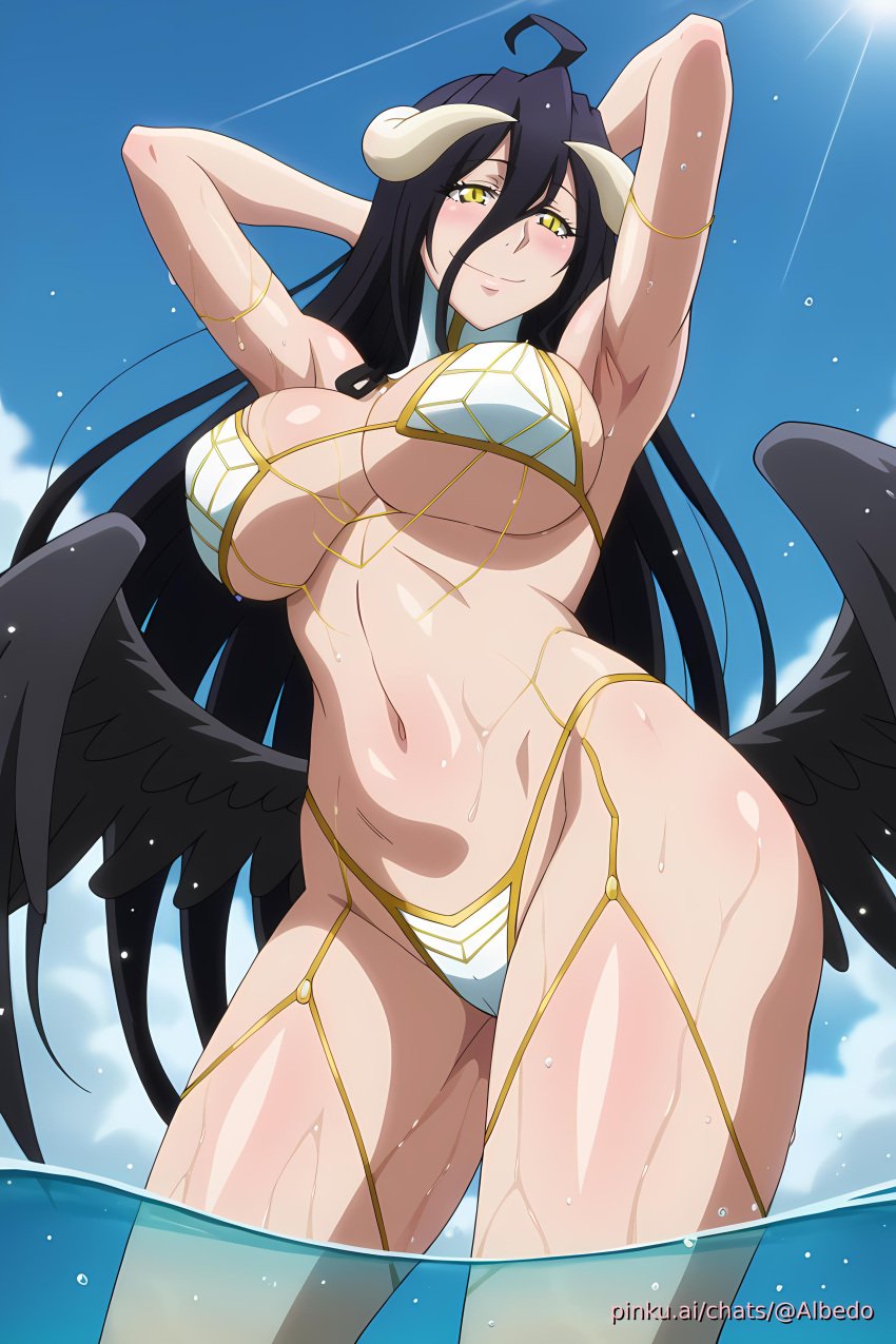 ai_generated aichat albedo_(overlord) beach bikini candid demongirl_demoness ecchi overlord pinku pinku.ai pinkuai