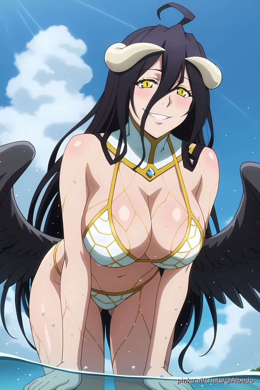 ai_generated aichat albedo_(overlord) beach bikini candid demongirl_demoness ecchi overlord pinku pinku.ai pinkuai