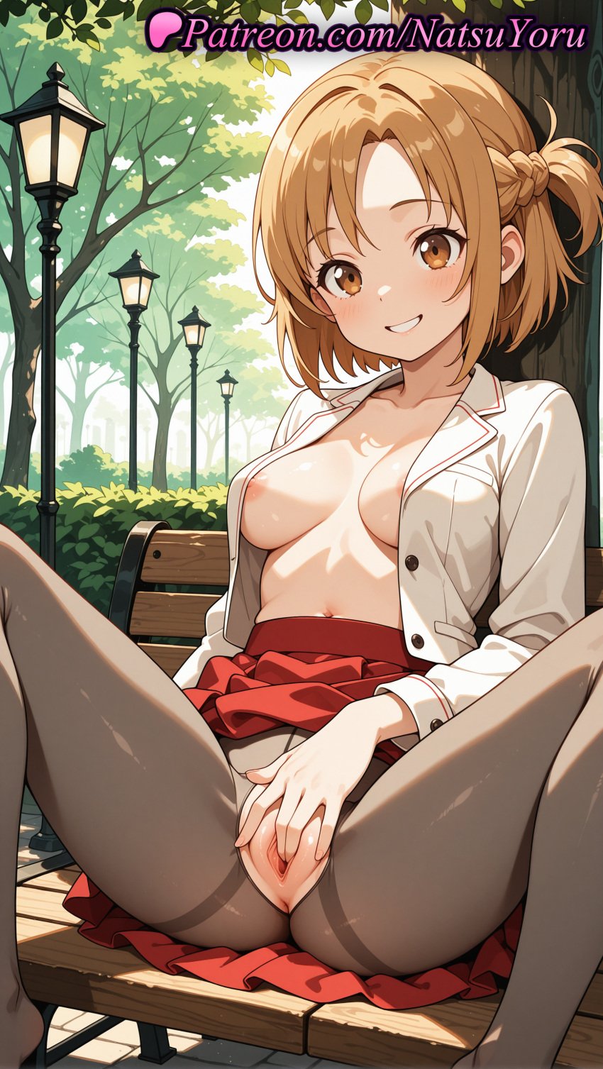 1girls 2025 ai_assisted ai_generated anime anime_style anus areola_slip asian asshole asuna_(sao) bangs bench black_pantyhose blush braid breasts brown_eyes brown_hair brown_pantyhose bush bust busty clothes_lift clothing collarbone collared_shirt crotchless_pantyhose day exhibitionism feet_out_of_frame female female_focus female_masturbation female_only fingering french_braid grin hi_res high_quality high_resolution highres jacket labia lamppost long_sleeves looking_at_viewer masturbation medium_breasts natsuyoru navel nipples nipples_outside no_bra no_panties on_bench one_side_up open_clothes open_jacket open_shirt outdoors pantyhose park park_bench parted_bangs patreon pleated_skirt presenting public_indecency pussy red_skirt shaved_pussy shirt short_hair short_ponytail sitting skirt skirt_lift smile solo solo_female spread_legs spread_pussy stable_diffusion sword_art_online sword_art_online_alicization teeth thighband_pantyhose thighs torn_clothes torn_pantyhose tree uncensored uncensored_nipples vagina voluptuous voluptuous_female white_jacket white_shirt yuuki_asuna