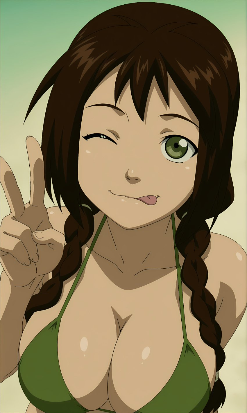 1girls ai_generated avatar_the_last_airbender big_breasts bonnieaiart breasts jin_(avatar) solo solo_female swimsuit tagme