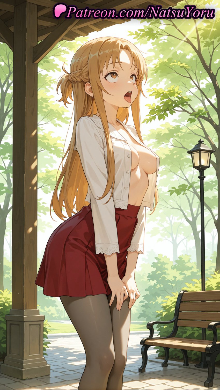 1girls 2025 ahe_gao ai ai_assisted ai_generated anime anime_style asuna_(sao) bangs bench black_pantyhose blonde_hair blush braid breasts brown_eyes brown_hair brown_pantyhose bush bust busty buttons clothing collarbone collared_shirt day dress_shirt feet_out_of_frame female female_focus female_only french_braid grey_pantyhose half_updo hentai hi_res high-waist_skirt high_quality high_resolution highres lamppost legs long_hair long_sleeves looking_up medium_breasts miniskirt natsuyoru navel nipples nipples_outside no_bra open_clothes open_mouth open_shirt oral_invitation outdoors pantyhose park park_bench parted_bangs patreon pleated_skirt red_skirt saliva shirt shirt_tucked_in short_ponytail skirt solo solo_female stable_diffusion standing sunlight sword_art_online sword_art_online_alicization teeth tongue tongue_out tree uncensored_nipples upper_teeth_only voluptuous voluptuous_female white_shirt yuuki_asuna