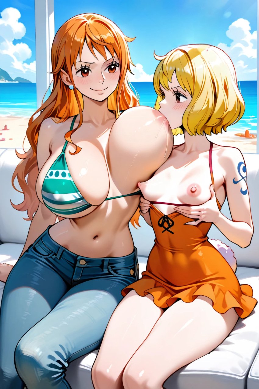 2025 2girls 2women ai_assisted ai_generated beach bikini_top blonde_hair breast_fondling breast_size_difference breast_sucking carrot_(one_piece) enjoying_sex female/female fishman_island huge_breasts humanization humanized le_style_anon lesbian_focus looking_at_partner looking_pleasured nami nami_(one_piece) nipple_sucking nipples one_piece orange_hair sea short_dress short_hair small_breasts sucking sucking_huge_breast sucking_nipples sunlight thick_thighs two_tone_hair two_young_womens white_dress woman_sucking_breast young_woman yuri