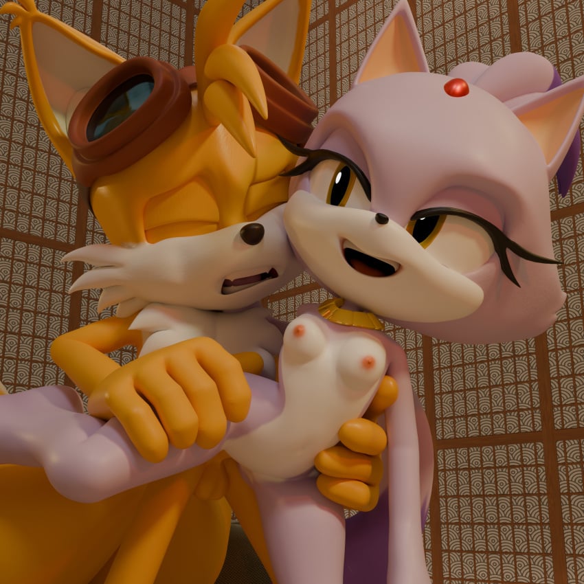 1:1 3d_(artwork) absurd_res aged_up anthro blaze_the_cat breasts canid canine closed_eyes digital_media_(artwork) domestic_cat duo eyewear eyewear_on_head felid feline felis female female_penetrated fox from_behind_position fur genitals goggles goggles_on_head hair half-closed_eyes hi_res looking_pleasured male male/female male_penetrating male_penetrating_female mammal narrowed_eyes nipples on_one_leg penetration penis purple_body purple_fur rotalice2 sega sex sonic_the_hedgehog_(series) standing standing_doggystyle standing_sex tails teeth