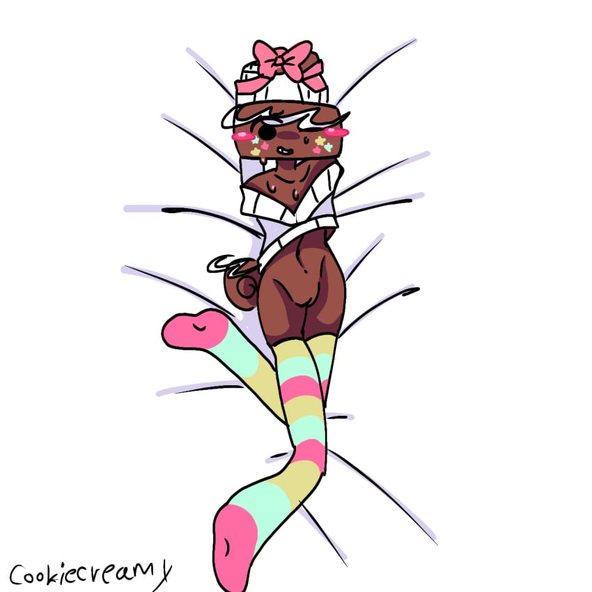 body_pillow cookiecreamy cosmo_(dandy's_world) cuntboy dandy's_world hoodie stockings tail tied_up