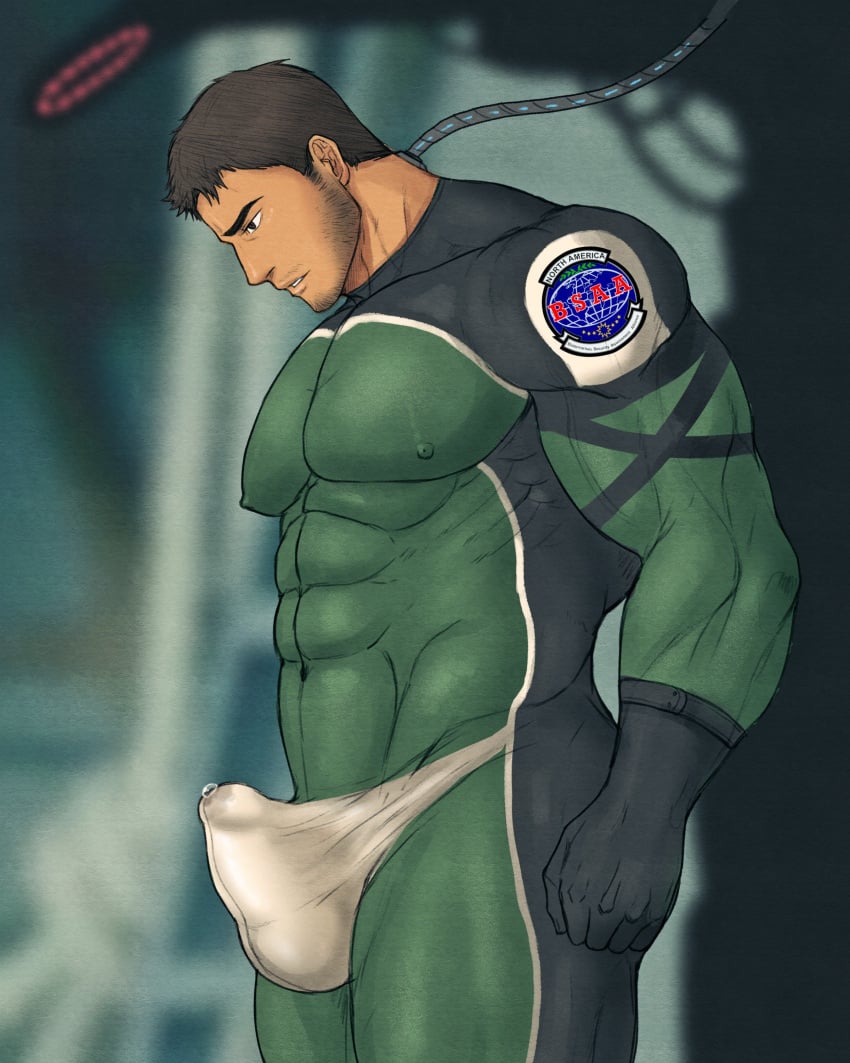 balls bara boner chris_redfield erection erection_under_clothes male male_only muscles muscular penis resident_evil solo solo_male toto_(artist)