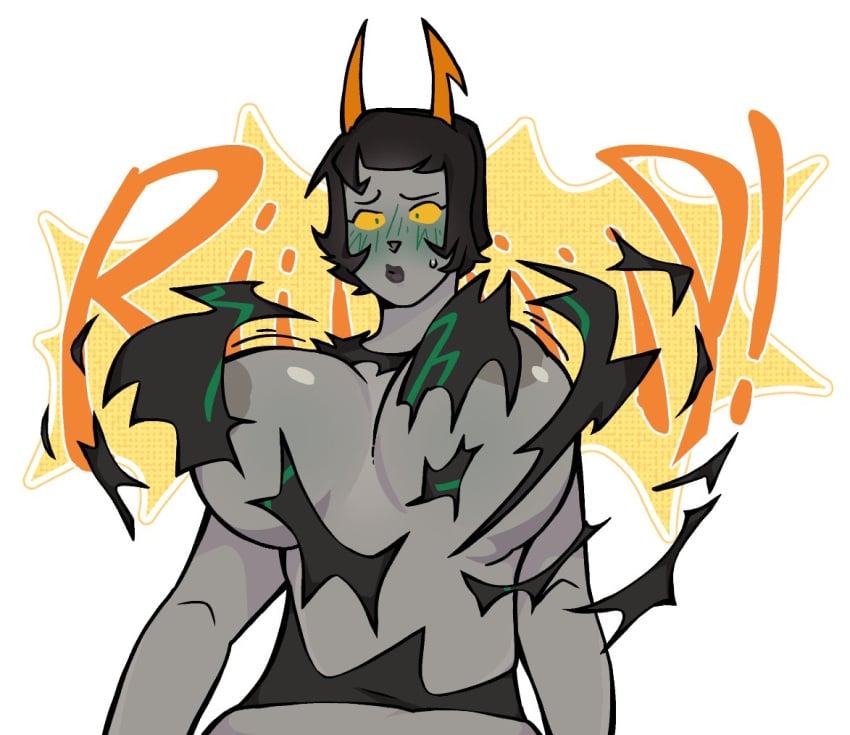 1girls big_breasts blush breast_expansion breasts covering embarrassed expansion female female_only homestuck huge_breasts kanaya_maryam large_breasts nipples nude partially_clothed redskinnedmess solo solo_female torn_clothes