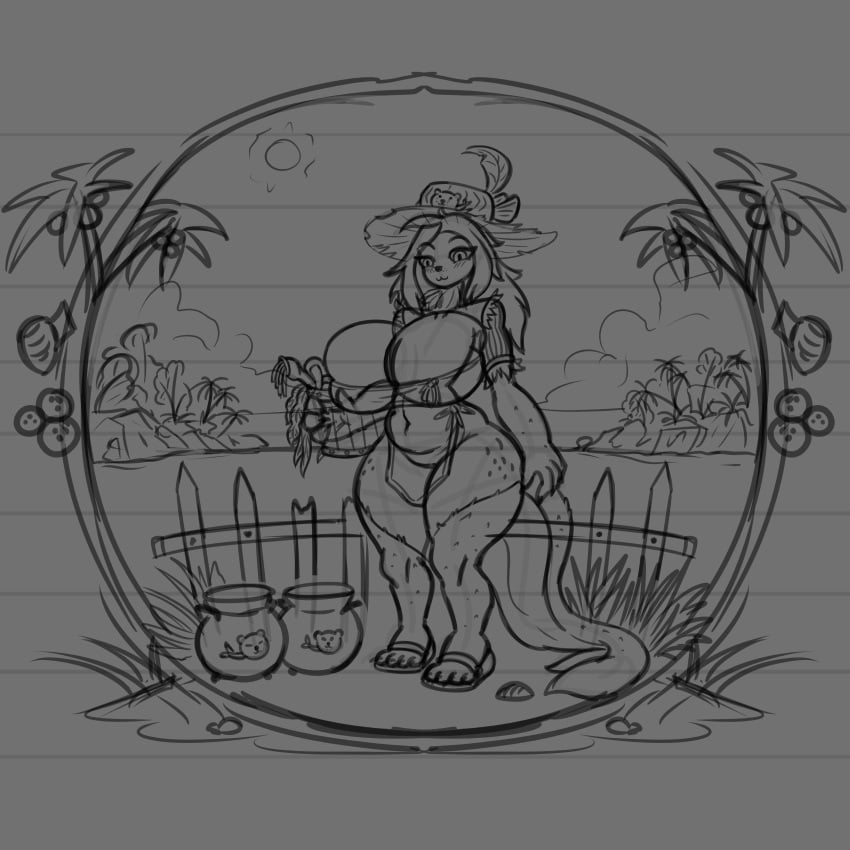 arsfromnowhere_(artist) big_breasts cat_mouth dnd dnd_character dungeons_and_dragons farm farmer farmgirl furry huge_breasts monster_girl seal seal_humanoid sealed_mouth sketch tail wide_hips